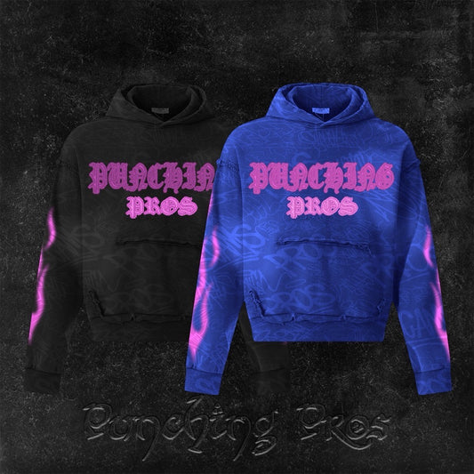 “ProsxScams" Unique Acid Wash Hoodie Blue and black deluxe edition