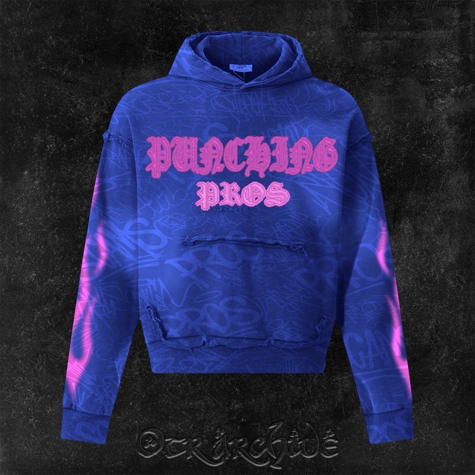 “ProsxScams" Unique Acid Wash Hoodie Blue and black deluxe edition